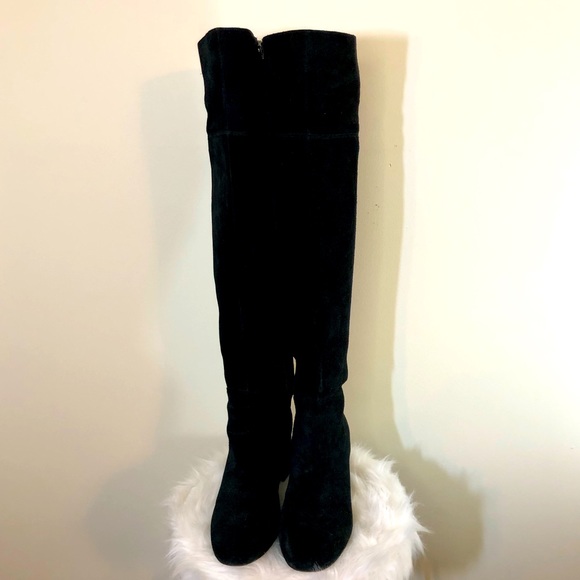 Franco Sarto Shoes - Franco Sarto Boots Over The Knee Leather Suede 2.5” Heel Zipper Black SZ 8